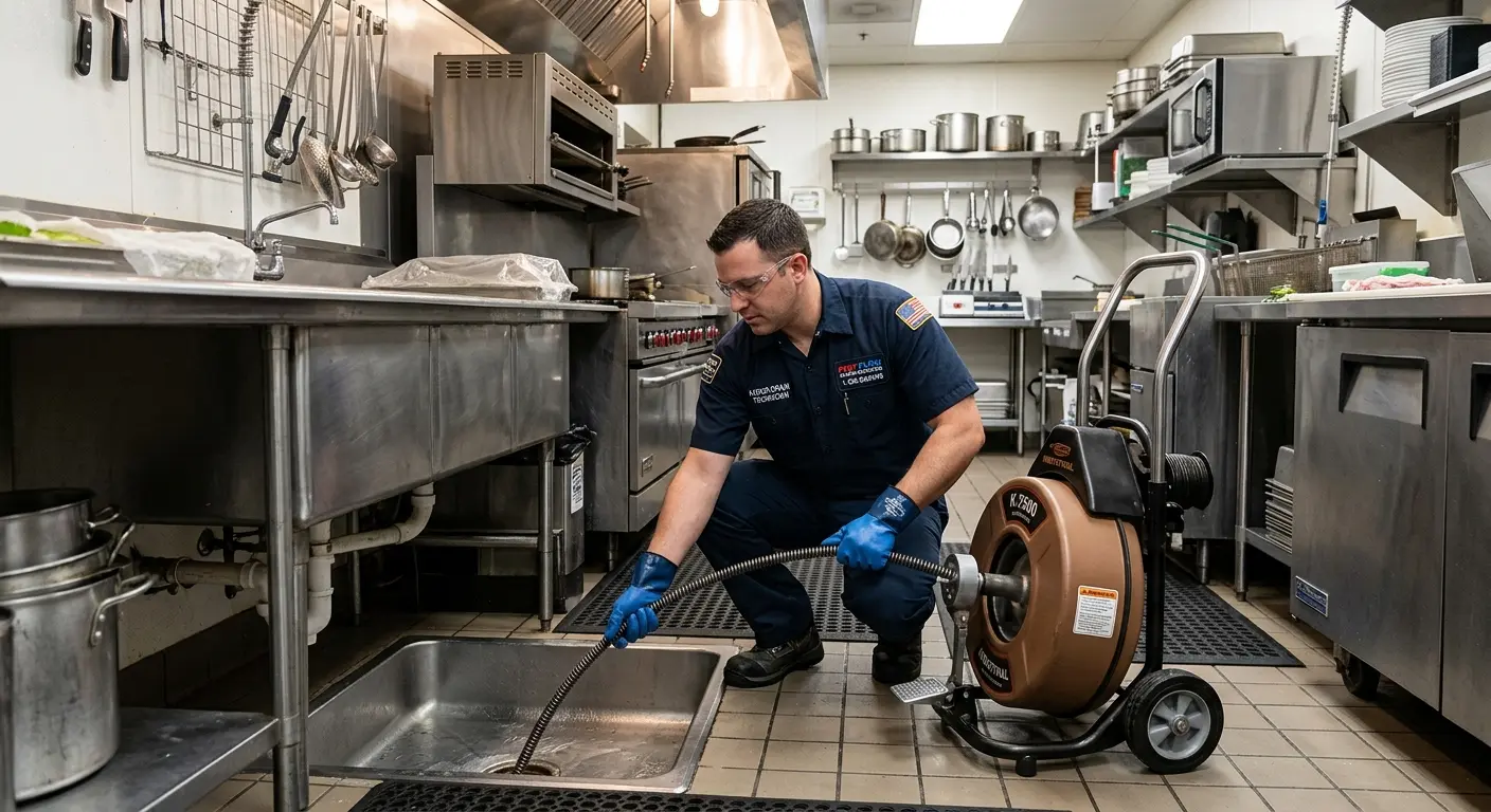 Commercial drain cleaning service in a restaurant kitchen in Fox Chapel